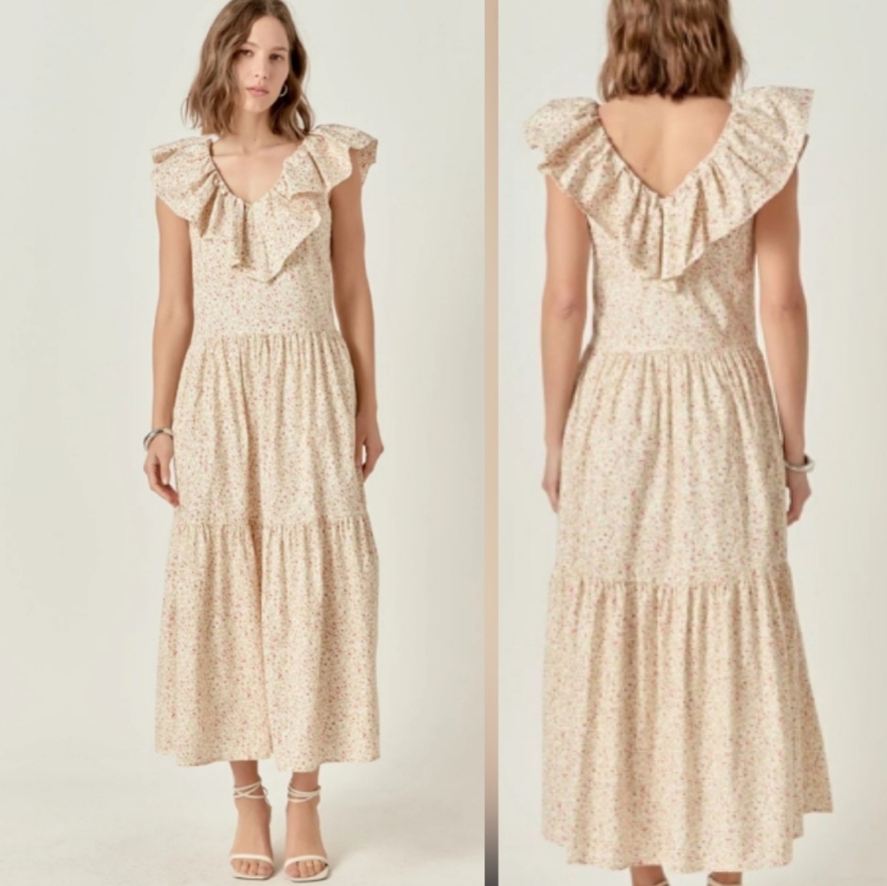 English Factory Ruffle Floral Tiered Midi Dress